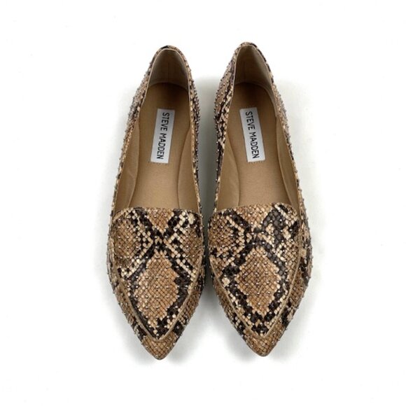 Steve Madden Feather-S Tan Snake & Studded Pointed Toe Loafer, 7 & 8.5 - Picture 3 of 9